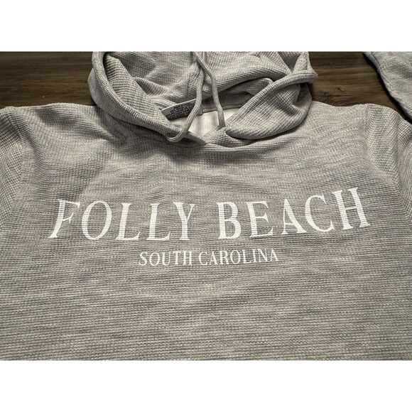 COMFORT AUTHENTIC HOODED SWEATSHIRT FOLLY BEACH SC UNISEX SZ L WAFFLED - Picture 1 of 6